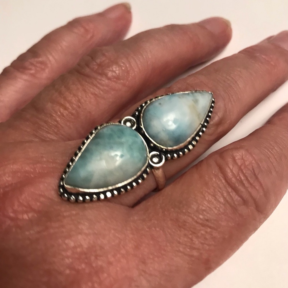 Larimar Stamped 925 Sterling Silver Ring